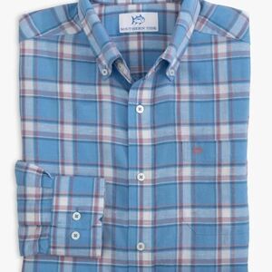 Southern Tide Headland Bayfront Sport Shirt Large Blue Plaid Long Sleeve